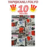 45Cm X 10 Metre 1 Rulo Folyo Yapışkanlı London Yazılı Kafe Mutfak Duvar Kaplama Folyosu Kağıdı