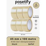 45MM x 100 Metre Koli Bandı | 6 Adet | Güçlü Yapışkanlı Şeffaf Paketleme Bandı - 45mmx100mt