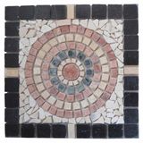 45x45 cm Doğal Taş El Yapımı Mozaik Madalyon Dekor – Yeşil Siyah Mermer ve Traverten Taşlar ile Sanat Eseri – İç ve Dış Mekan Zemin, Teras ve Masa Üstü için Zarif Kare Desen Dekorasyon