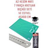 45X60 cm A2 Kesim Matı Seti 50 cm Cetvel ve 7 Parça Kretuar Bıçağı Seti