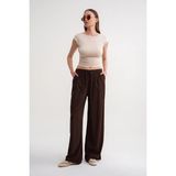 4629 Kadın Bol Paça Yüksek Bel Viskon Palazzo Pantolon Kahve