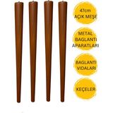 47 cm Açık Meşe Ahşap Sehpa Ayağı 4 Adet Ahşap Ayak | Mobilya Ayağı + Metal Bağlantı Aparatları