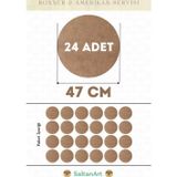 47 cm Çap 24 Adet Supla Amerikan Servis Runner MDF Duralit Magnet Altı Ahşap 3 mm (2,7 mm) Kalınlık