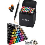 48 Adet Cift Tarafli Marker Kalem Cantali 1 Paket 48 Renk Touch Markor Cift Uclu Keceli Kalem Sanat Tasarim Hobi