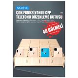 48 Bölmeli Ahşap Cep Telefonu Saklama Kutusu Masaüstü Düzenleyici Organizer - Ss-001C