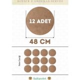 48 cm Çap 12 Adet Supla Amerikan Servis Runner MDF Duralit Magnet Altı Ahşap 3 mm (2,7 mm) Kalınlık