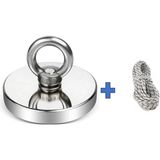 48 mm Çap Güçlü Halkalı Neodyum Pot Mıknatıs - Fishing Magnet Kanca Kurtarma Mıknatısı + 10 Metre Halat - 1 Adet - Gümüş