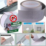 48 mm x 2 Metre Yapışkanlı Sineklik Yaması Tülü Tamir Bandı Bantı Yırtık Kopmuş Delik Fiber Tül Yapıştırma Gri