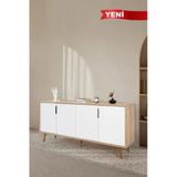 4815 Sırma 180 Cm ( Ahşap Ayaklı , Metal Kulplu) Konsol , Safir - Beyaz , Oturma Odası , Salon