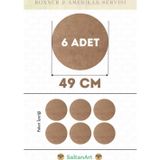 49 cm Çap 6 Adet Supla Amerikan Servis Runner MDF Duralit Magnet Altı Ahşap 3 mm (2,7 mm) Kalınlık