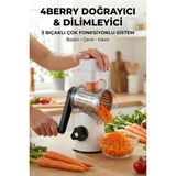 4Berry 3 Bıçaklı Döner Doğrayıcı ve Dilimleyici | Vakumlu Tabanlı Çok Fonksiyonlu Rende - Beyaz