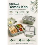 4Berry 3 Bölmeli Paslanmaz Çelik Yemek Kabı – Sızdırmaz Kapaklı, Taşınabilir Beslenme Kabı - Yeşil - 740 ml