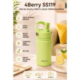 4Berry 350 ml Kulplu Pipetli Çelik Termos Bardak – Bpa Free, Taşınabilir Mini Termos, Yeşil Renk - 0,35 lt