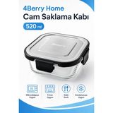 4Berry 520 ml Kilitli Cam Saklama Kabı – Inoks Kapaklı Yemek ve Kahvaltılık Kabı - Şeffaf - İNOX