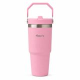 4Berry 900 ml Çelik Termos Bardak Pipetli Kulplu Taşınabilir Su Matarası Pembe