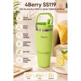 4Berry SS119 900 ml Çelik Termos Bardak Pipetli Kulplu Taşınabilir Su Matarası Yeşil