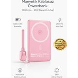 4Berry Y353P 5000 mAh Manyetik Kablosuz Powerbank | 25W Hızlı Şarj | MagSafe Uyumlu | 15W Wireless | Kompakt Taşınabilir Şarj Cihazı - Pembe