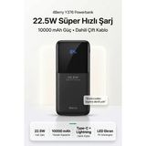 4berry Y376 10000MAH 22.5W Süper Hızlı Şarj Type-C ve Lightning Kablolu Powerbank - Siyah