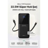 4Berry YM832 20000MAH 22.5W Süper Hızlı Şarj Type-C ve Lightning Kablolu Powerbank - Siyah