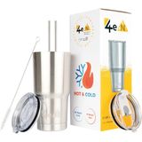 4en Outdoor Vakumlu Paslanmaz Çelik Termos Bardak 0.59 Lt-2 Farklı Kapak-2 Metal Pipet-1 Pipet Temizleme Fırçası - 590 ml