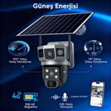 4g Solar Panelli Güvenlik Kamerası, Güneş Enerjili , 6mp Çift Lens, Sim Kartlı, Ptz, Su Geç - SIM 4G gümüş güneş kamerası