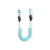 4in1 Spiral Şarj Kablosu 65W Hızlı Şarj - USB-A Type-C Lightning Çoklu Kablo - Esnek Yay Tasarım - Premium Kalite Çok Fonksiyonlu Data Kablosu (Mavi)