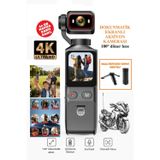 4K Aksiyon Kamera 180° Döner Lens | Gece Görüşü, Stabil Çekim, Vlog Kamera Dokunmatik LCD Ekranlı