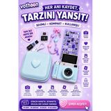 4K Çantalı Dijital Retro Video Kamera 48Mp 16X Zoom Işıklı (32Gb) Kart Dijital Fotoğraf Makinesi Mavi