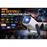 4k Destekli Android 13 Akıllı Projeksiyon Cihazı Wifi 6 Bluetooth 5.4 Full Hd Mini Projektör