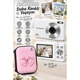 4K Figürlü Çantalı Dijital Video Kamera 44MP 16X Zoom Işıklı Kart Dijital Fotoğraf Makinesi 64GB Hafıza Kart Hediyeli Beyaz - Standart