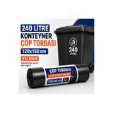 4K TEDARİK 240 Litre Konteyner Çöp Torbası 120x150 cm 5'li | Endüstriyel Kalın Çöp Poşeti