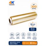 4K TEDARİK 300 metre x 30 cm Gıda Streçi 8mc Kutusuz Ev Tipi ve Endüstriyel Streç Film 1. Kalite (NET 300 METRE)