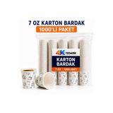 4K TEDARİK 7 Oz Karton Bardak 1000'li Paket | Sıcak ve Soğuk İçecekler İçin Tek Kullanımlık Bardak