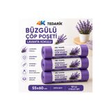 4K TEDARİK Büzgülü Çöp Poşeti Lavanta Kokulu 55×60 cm Orta Boy 10'lu 3 Rulo Dayanıklı Sızdırmaz Kalın Çöp Torbası