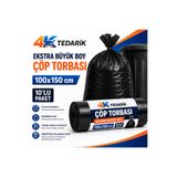 4K TEDARİK Ekstra Büyük Boy Çöp Torbası 100x150 cm 10'lu | Kalın, Dayanıklı ve Sızdırmaz Endüstriyel Çöp Poşeti