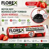 4K Tedarik Florex Çöp Torbası Büyük Boy 65 cm x 70 cm Kırmızı Çilek Kokulu Büzgülü 10'lu Paket - 65 x 70 cm