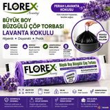 4K Tedarik Florex Çöp Torbası Büyük Boy 65 cm x 70 cm Mor Lavanta Kokulu Büzgülü 10'lu Paket - 65 x 70 cm