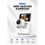 4K Ultra Hd Hareketli Ekranlı Profesyonel Aksiyon Kamerası Manyetik Tutuş Flip Ekran Full Aparat - beyaz