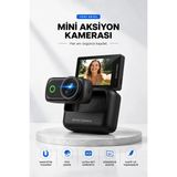 4K Ultra Hd Hareketli Ekranlı Profesyonel Aksiyon Kamerası Manyetik Tutuş Flip Ekran Full Aparat - siyah