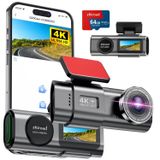 4K WiFi ön araç içi kamera, uygulama kontrolü, 64 G SD kart ve çıkarılabilir tutuculu, 1,47 inç IPS ekran, 170° süper geniş açı, gece görüşü, WDR, G sensörü, döngü kayıt, 24 saat park izleme
