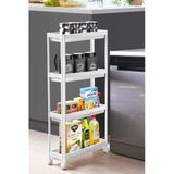 (4Katlıslim)Tekerlekli Dikdörtgen 4 Katlı Raf Ünitesi Beyaz Banyo Mutfak Düzenleyici Organizer Raf