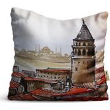 4kf Kırlent Kılıfı 42x42cm Dekoratif Kırlent Yastık Kılıfı istanbul Galata Kulesi Modeli Ist 12