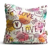 4kf Kırlent Kılıfı 42x42cm Dekoratif Kırlent Yastık Kılıfı Kalpli Love Yazılı Modeli Lv 14