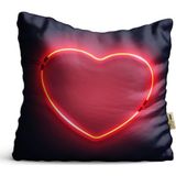4kf Kırlent Kılıfı 42x42cm Dekoratif Kırlent Yastık Kılıfı Neon Kalpli Modeli Lv 33