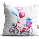 4kf Kırlent Kılıfı 42x42cm Dekoratif Kırlent Yastık Kılıfı Yeni Sezon Balonlu Bisikletli Modeli Bf 08
