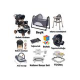 4KİDS 13 Parça Bebek Çeyiz Seti Çift Yön Bebek Arabası Beşik Puset Ana Kucağı Mama Sandalyesi Bebek Banyo