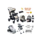 4KİDS Yeni Doğan Bebek çeyiz Seti Bebek Arabası Puset Lüx Mama Sandalyesi Anadizi Bebek Banyo Seti Krem