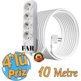 4'lü 10 Metre Uzatma Kablosu Topraklı 3x1,5 Ttr Cca - Beyaz
