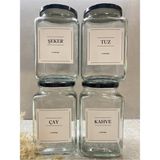 4’lü 1000ML Siyah Metal Kapaklı Cam Kavanoz Seti, Şeker, Kahve, Tuz, Çay Için Ideal