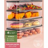 4'lü 1,65 Litre Buzdolabı Düzenleyici Organizer Mikrodalgaya Uygun Difriz Saklama Kabı Gri